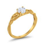 14K Gold Round Shape Solitaire Trinity Bridal Simulated Cubic Zirconia Wedding Engagement Ring