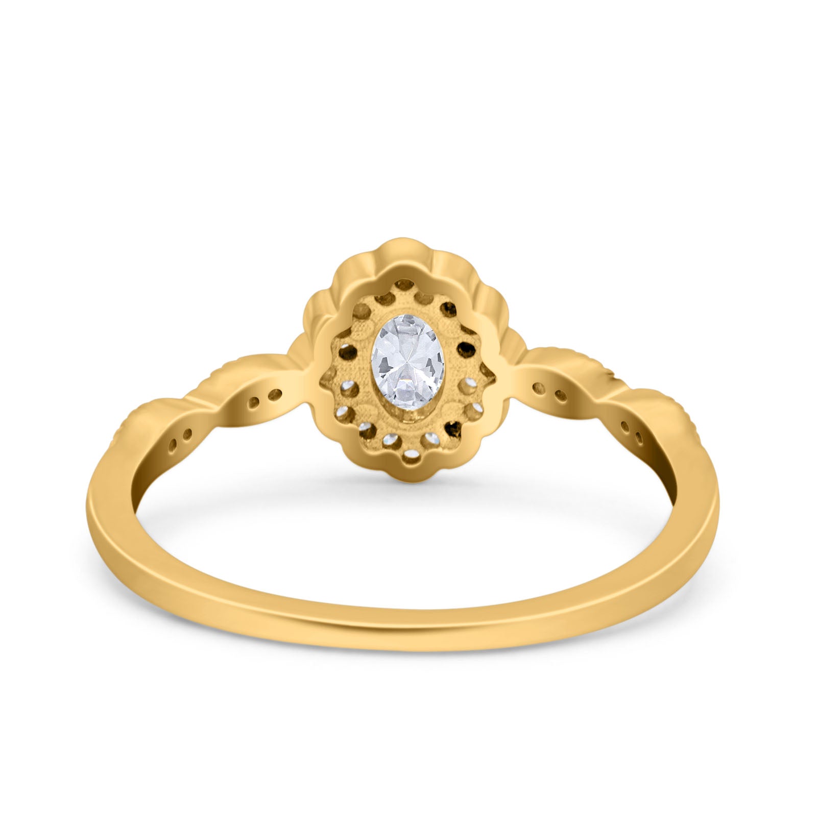 14K Gold Halo Art Deco Oval Shape Bridal Simulated Cubic Zirconia Wedding Engagement Ring