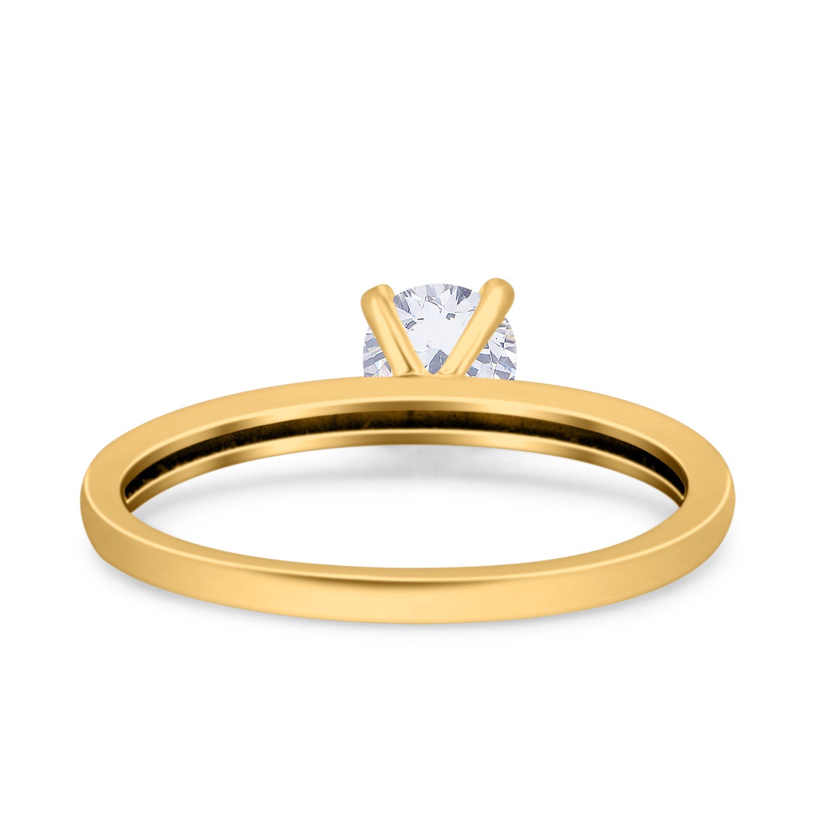 14K Gold Art Deco Solitaire Round Shape Simulated Cubic Zirconia Wedding Engagement Ring