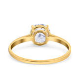 14K Gold Art Deco Round Shape Solitaire Simulated Cubic Zirconia Wedding Engagement Ring