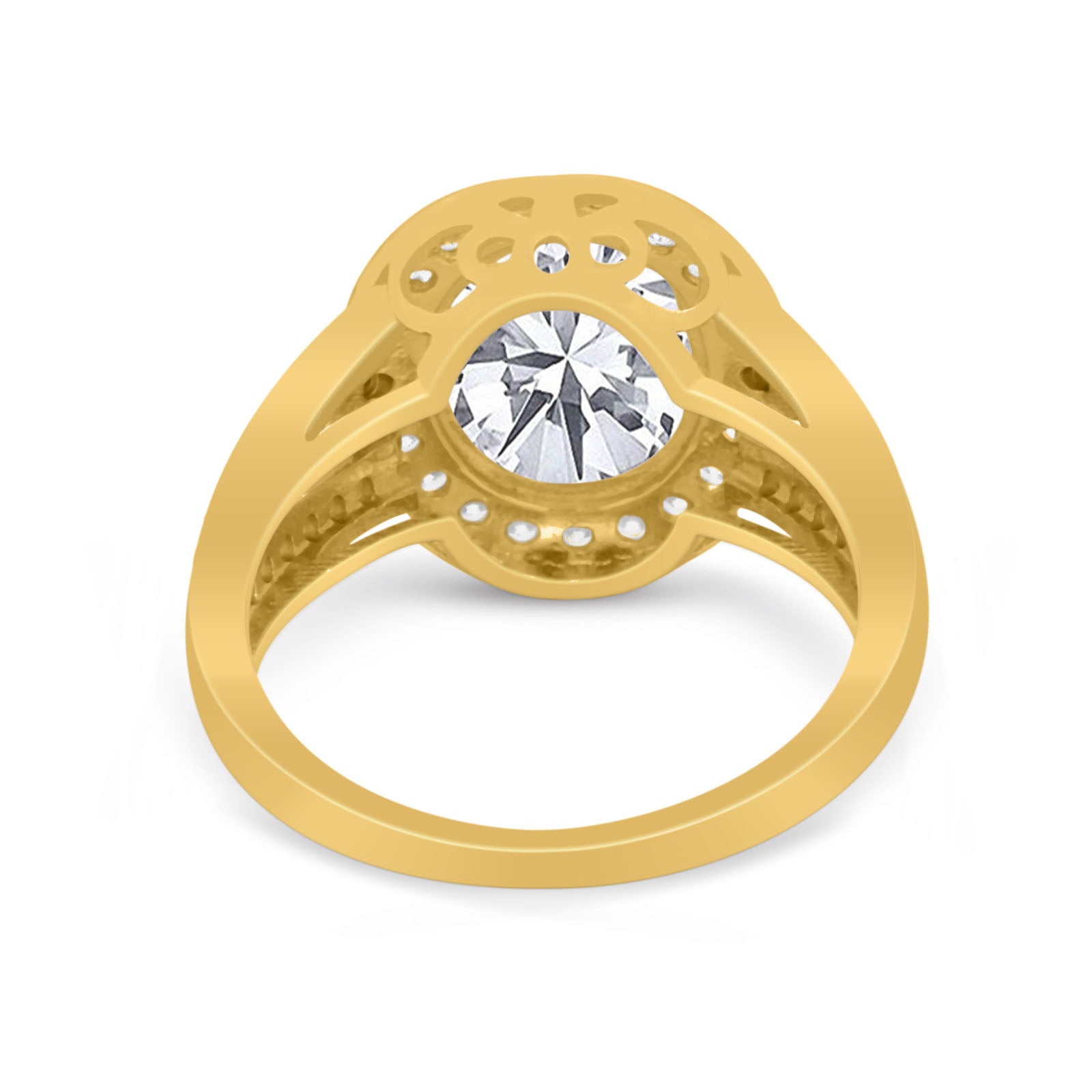 14K Gold Oval Shape Simulated Cubic Zirconia Art Deco Split Shank Bridal Wedding Engagement Ring
