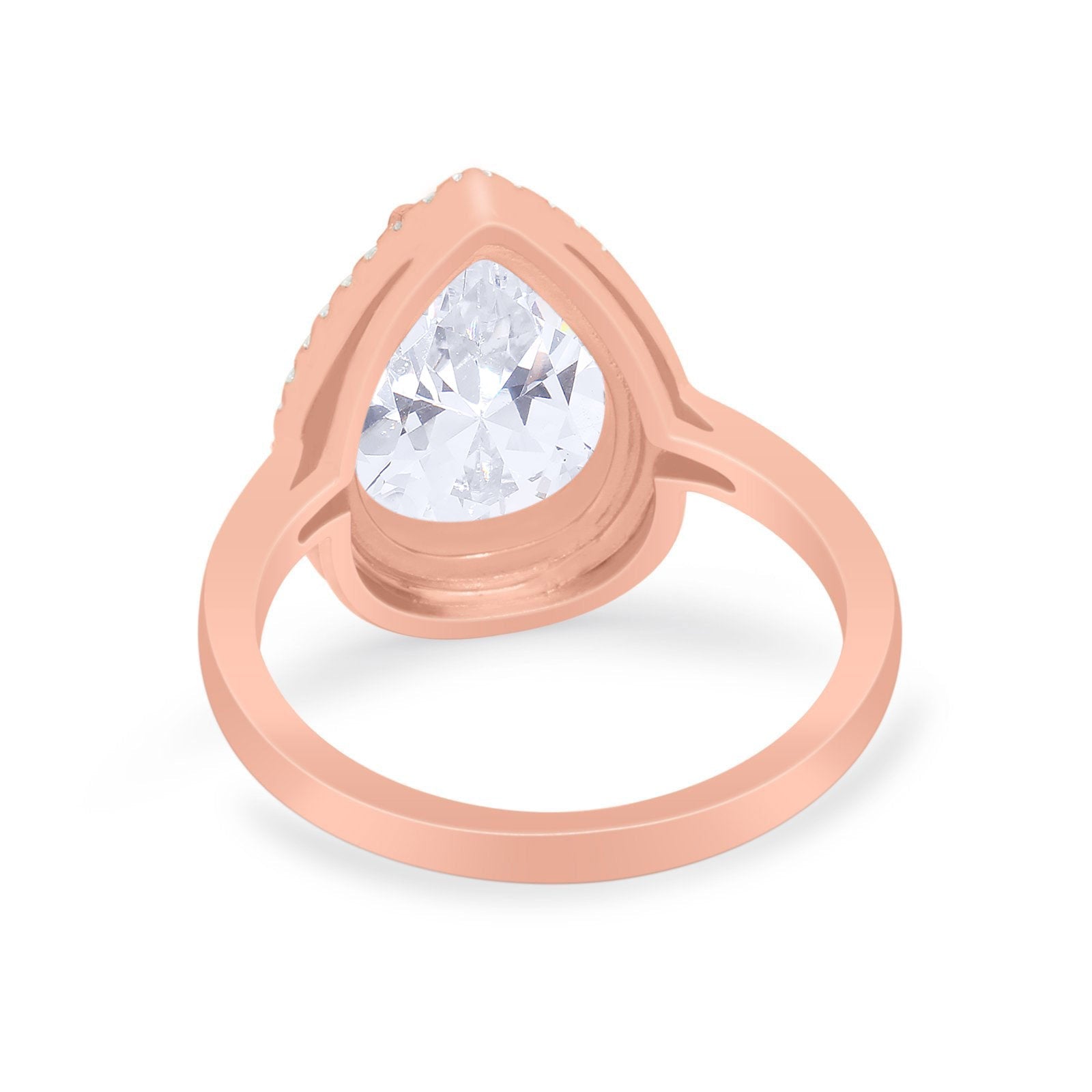 14K Gold Halo Teardrop Pear Shape Bridal Simulated Cubic Zirconia Wedding Engagement Ring