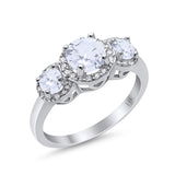 14K Gold Round Shape Three Stone Bridal Simulated CZ Wedding Engagement Ring
