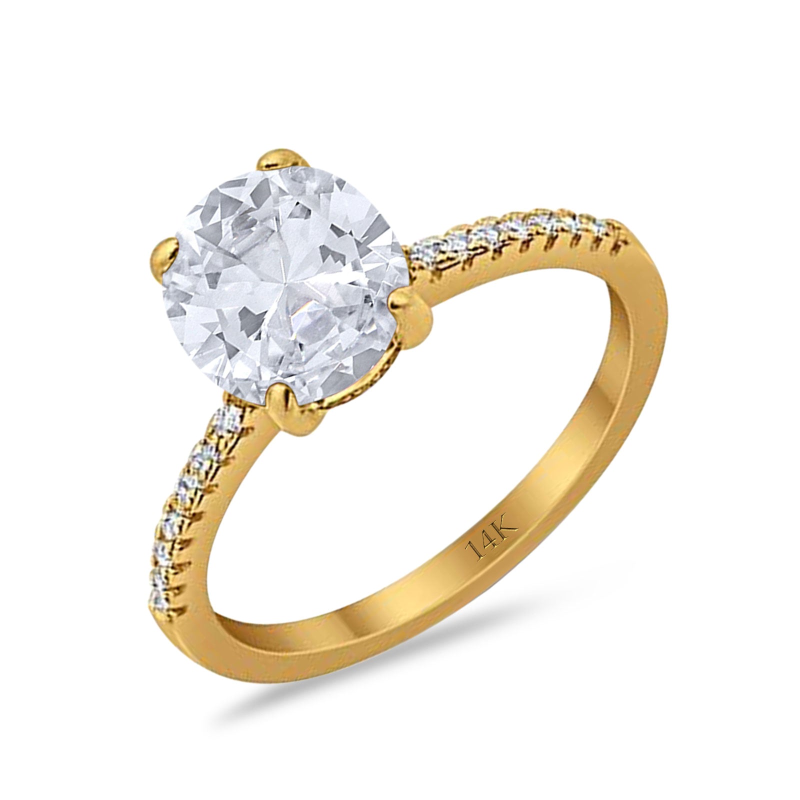 14K Gold Halo Oval Shape Split Shank Wedding Ring Simulated Cubic Zirconia