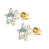 14K Yellow Gold Simulated Cubic Zirconia Flower Stud Earrings with Screw Back 12 Different Size Available, Best Anniversary Birthday Gift for Her