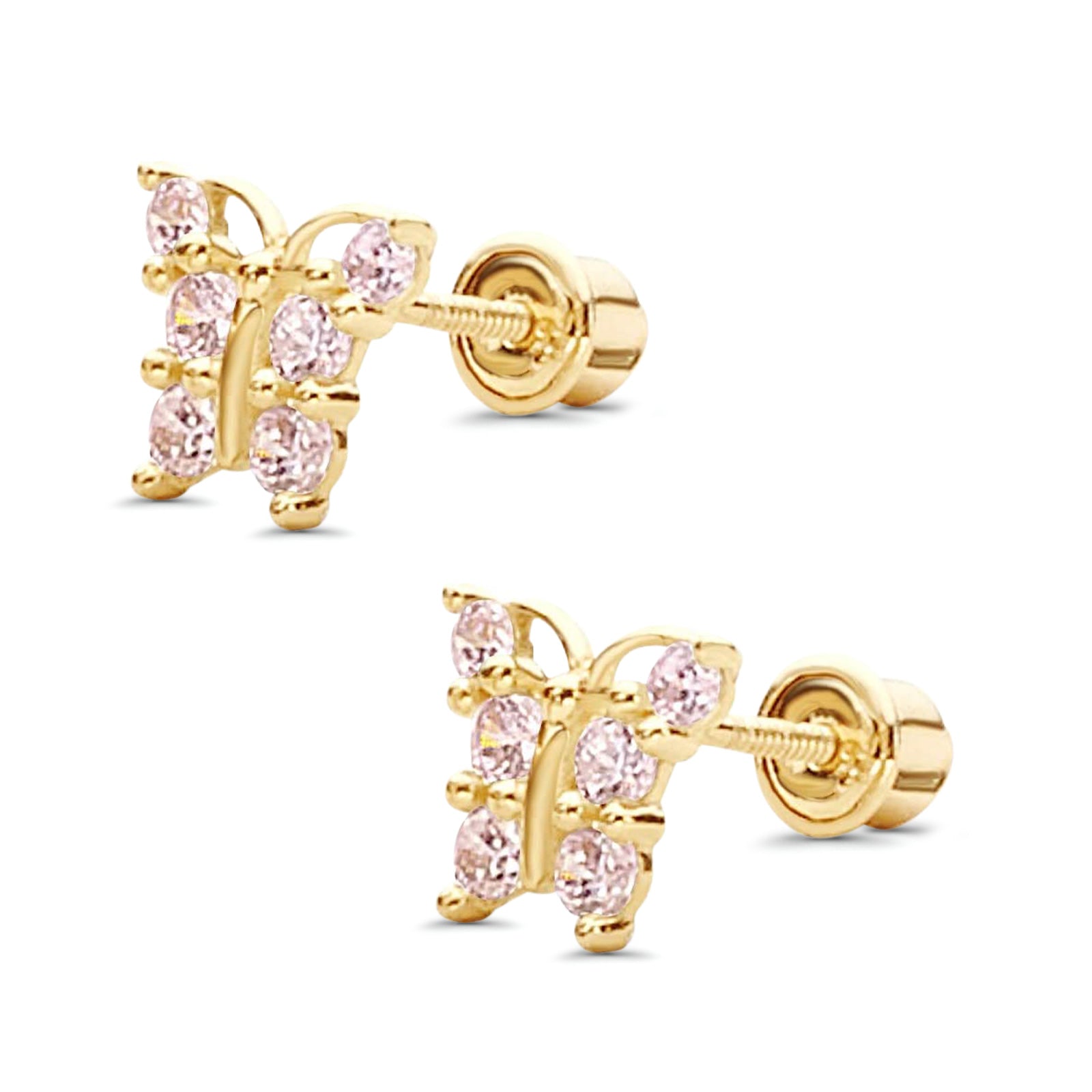 14K Yellow Gold Butterfly Stud Earrings with Screw Back - 2 Different Size Available, Best Anniversary Birthday Gift for Her