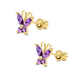 14K Yellow Gold Butterfly Stud Earrings with Screw Back - 4 Different CZ Available, Best Birthday Gift for Her