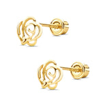 14K Rose Gold & Yellow Gold Flower Stud Earrings with Screw Back (6mm) Best Gift for Her