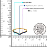 Eheringring aus 14-karätigem Gold, 0,18 ct, rund, 4 mm, F, S2, V-Form, natürlicher blauer Saphir, Chevron-Diamant, halbe Ewigkeit