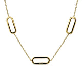 14K Gold 0.37ct Three Link Oval Paperclip Chain Necklace Natural Diamond Pendant 18" Long