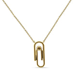 14 K Gold 0,10 ct Perle Charm Büroklammer Naturdiamant Anhänger Halskette 18" lang