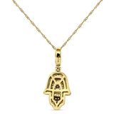 14K Gold 0.22ct Hamsa Hand Charm Pendant Natural Diamond Necklace 18" Long