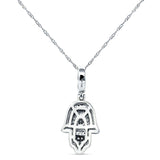 14K Gold 0.22ct Hamsa Hand Charm Pendant Natural Diamond Necklace 18" Long