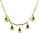 14K Gold 1.65ct Green Emerald Five Pear Pendant Paperclip Chain Necklace 16" Long