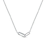 14K Gold 0.03ct Interlocking Oval Paperclip Charm Necklace Natural Diamond Pendant 18" Long