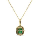 14K Gold 0.18ct Natural Emerald & Diamond Halo Solitaire Pendant Necklace 18" Long