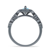 Art Deco Verlobungsring Halo Marquise Natürlicher Aquamarin 925 Sterling Silber