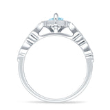 Art Deco Verlobungsring Halo Marquise Natürlicher Aquamarin 925 Sterling Silber