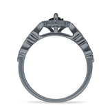 Art-Deco-Verlobungsring Halo Marquise Naturschwarzer Onyx 925 Sterling Silber