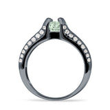 Round Engagement Ring Vintage Style Natural Green Amethyst Prasiolite 925 Sterling Silver