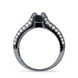 Round Engagement Ring Vintage Style Natural Black Onyx 925 Sterling Silver