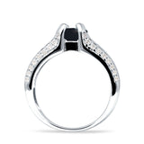 Round Engagement Ring Vintage Style Natural Black Onyx 925 Sterling Silver