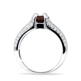 Round Engagement Ring Vintage Style Natural Chocolate Smokey Quartz 925 Sterling Silver