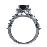 Runder Infinity-Marquise-Blumenring im Vintage-Stil, natürlicher schwarzer Onyx aus 925er Sterlingsilber