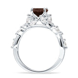 Round Infinity Marquise Vintage Style Floral Ring Natural Chocolate Smokey Quartz 925 Sterling Silver