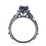 Round Engagement Ring Split Shank Lab Alexandrite 925 Sterling Silver