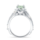 Round Engagement Ring Split Shank Natural Green Amethyst Prasiolite 925 Sterling Silver