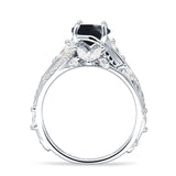 Round Engagement Ring Split Shank Natural Black Onyx 925 Sterling Silver