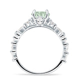 Round Natural Green Amethyst Prasiolite Pear Teardrop Engagement Ring 925 Sterling Silver
