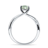 Solitaire Round Split Shank Ring Natural Green Amethyst Prasiolite 925 Sterling Silver