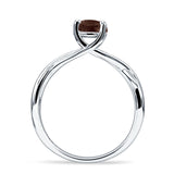 Solitaire Round Split Shank Ring Natural Chocolate Smoky Quartz 925 Sterling Silver