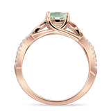 Round Cetlic Trinity Vintage Style Natural Green Amethyst Prasiolite Ring 925 Sterling Silver