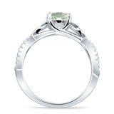 Round Cetlic Trinity Vintage Style Natural Green Amethyst Prasiolite Ring 925 Sterling Silver