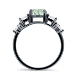 Three Stone Round Natural Green Amethyst Prasiolite Vintage Style Ring 925 Sterling Silver