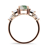 Ring mit drei Steinen, rund, natürlicher grüner Moosachat, Vintage-Stil, 925er Sterlingsilber