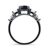 Runder Ring aus 925er Sterlingsilber mit drei Steinen und natürlichem schwarzen Onyx im Vintage-Stil