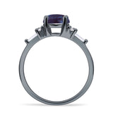 Runder Lab-Alexandrit-Ring im Vintage-Stil, Baguette, 925er Sterlingsilber