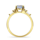 Runder natürlicher Mondstein-Ring im Vintage-Stil, Baguette, 925er Sterlingsilber