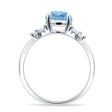 Art Deco Round Butterfly Ring Natural Aquamarine 925 Sterling Silver