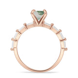 Solitär-Baguette-Ring, rund, natürlicher grüner Moosachat, 925er-Sterlingsilber