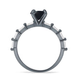 Solitär-Baguette-Verlobungsring, rund, natürlicher schwarzer Onyx, 925er-Sterlingsilber