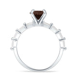 Solitaire Baguette Round Natural Smoky Quartz Engagement Ring 925 Sterling Silver