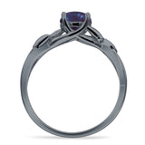 Budding Willow Solitaire Ring Round Lab Alexandrite 925 Sterling Silver