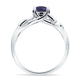 Budding Willow Solitaire Ring Round Lab Alexandrite 925 Sterling Silver