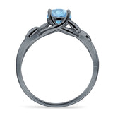 Budding Willow Solitaire Ring Round Natural Aquamarine 925 Sterling Silver