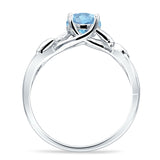 Budding Willow Solitaire Ring Round Natural Aquamarine 925 Sterling Silver